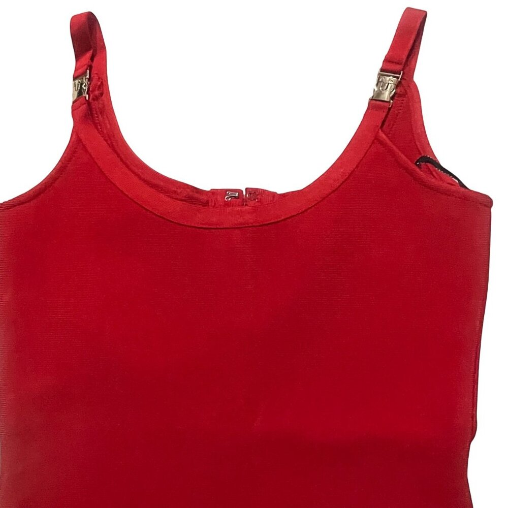 Women's Red Bodycon Bandage Mini Dress with Gold Buckle Straps – Size S - Picture 7 of 8